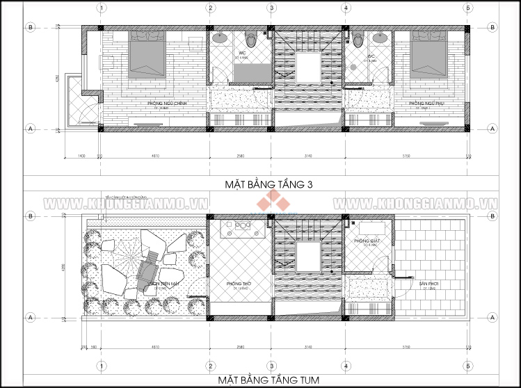 Mặt bằng xây dựng tâng 3, tum